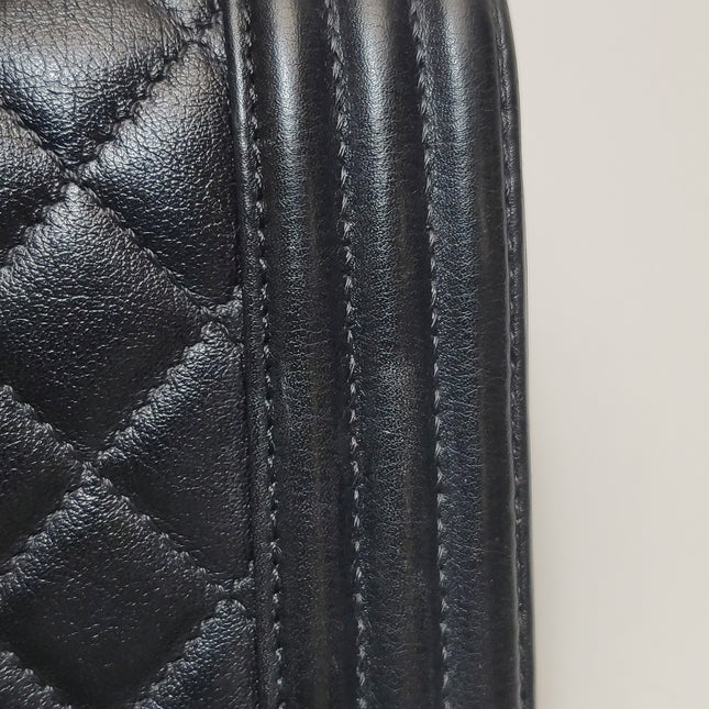 Chanel Le Boy Small Black Lambskin Leather Antiqued Gold Hardware