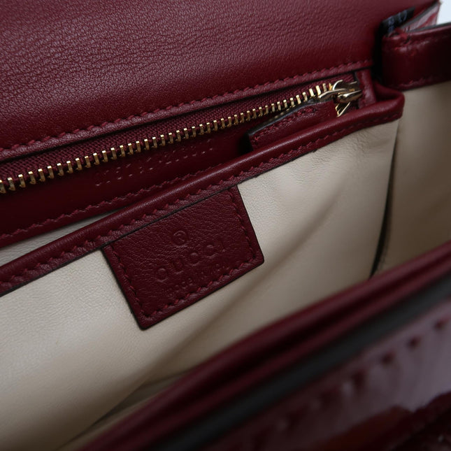 Gucci Bamboo 1947 Small Ancora Red Burgundy Patent Leather Top Handle Bag