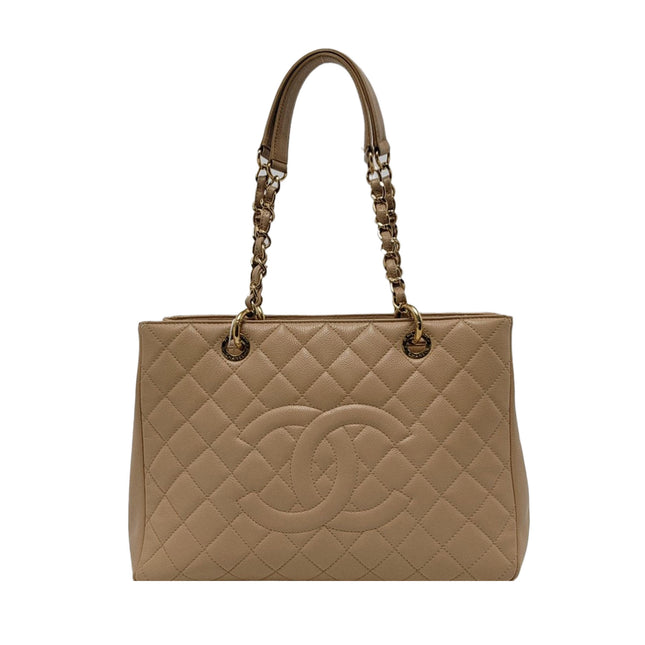 Chanel GST Grand Shopping Tote Beige Caviar Leather PM Gold Hardware-Luxbags
