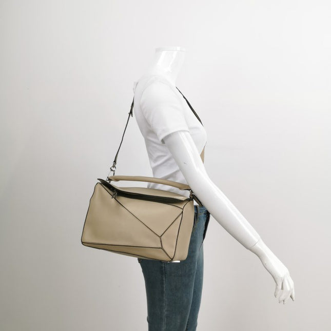 Loewe Puzzle Medium Sand Beige Calfskin Leather Bag