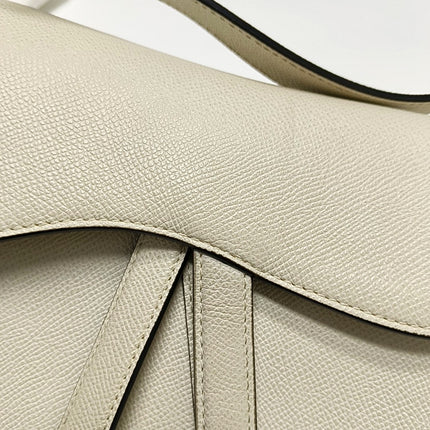 Dior Saddle Medium 2021 White Grained Leather Handbag