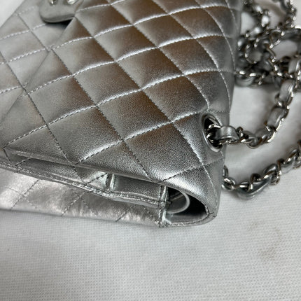 Chanel Classic Flap Medium Silver Lambskin Leather Silver Hardware
