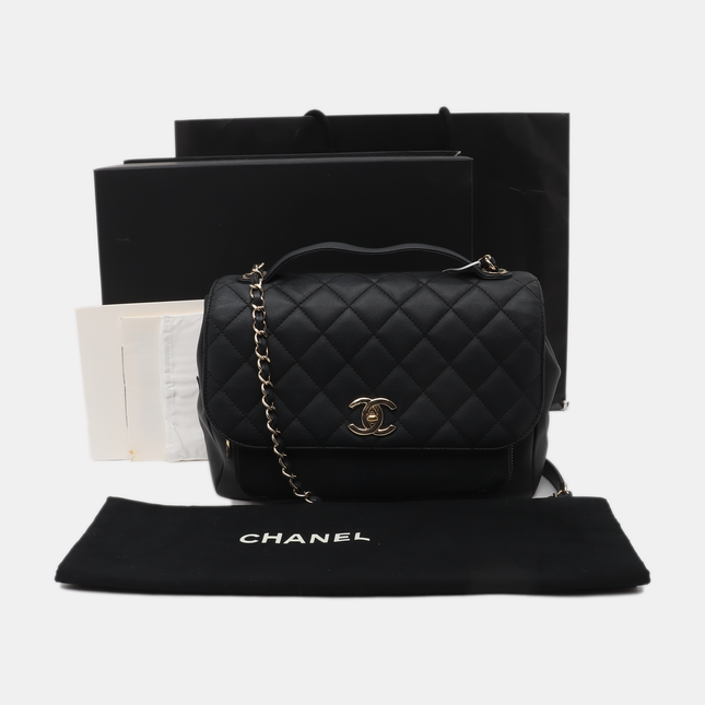 Chanel Business Affinity Large Black Caviar Leather Top Handle Crossbody Bag