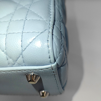 Lady Dior Mini Blue Cannage Lambskin Silver Hardware Crossbody Handbag