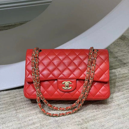 Chanel Classic Flap Medium Red Lambskin Leather with Gold Hardware