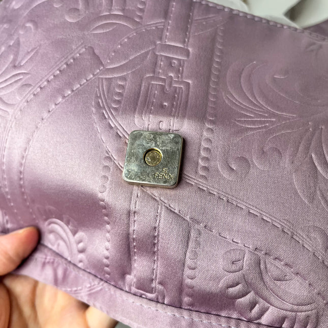 Sold FENDI Baguette Purple Silk with embossed pattern