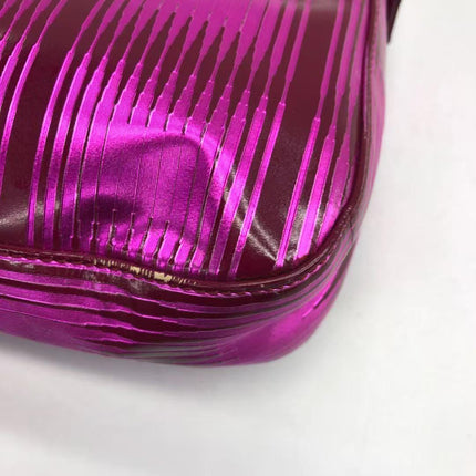 Fendi Baguette Pink Patent Leather Striped Gold Hardware Shoulder Bag