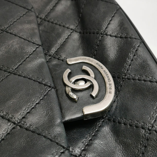 Chanel 2013 Paris-Edinburgh Large Black Flap Calfskin Leather Shoulder Bag
