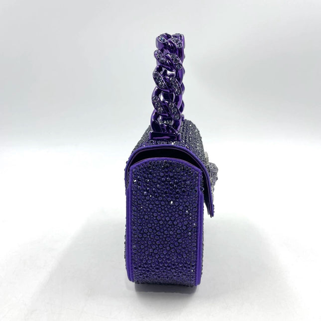 Versace La Medusa Mini Crystal Embellished Top Handle Bag in Purple