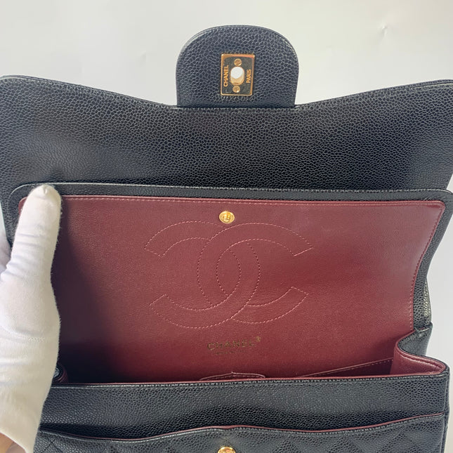Chanel Classic Flap Jumbo Black Caviar Leather Double Flap with Gold Hardware, 2015-2016