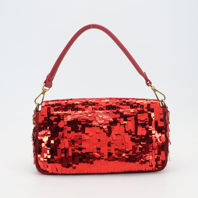Fendi Baguette Medium Red Glitter Sequins Shoulder Bag
