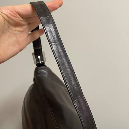 Fendi Mamma Baguette Chocolate Brown Lambskin Leather Silver Hardware