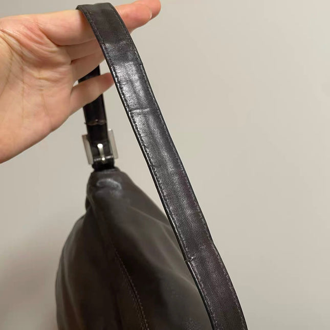 Fendi Mamma Baguette Chocolate Brown Lambskin Leather Silver Hardware