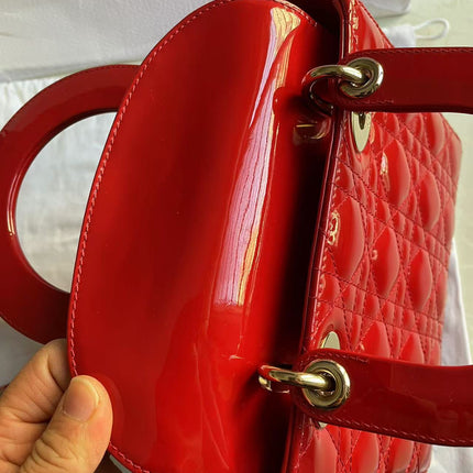 Lady Dior Small Red Patent Leather with Strap