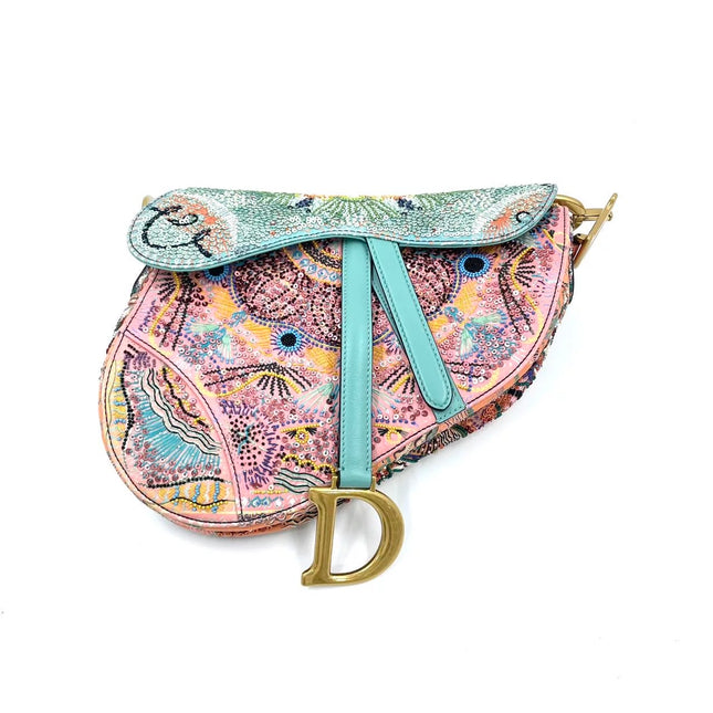 Dior In Lights Saddle Medium Multicolor Beads and Calfskin Leather Shoulder Bag