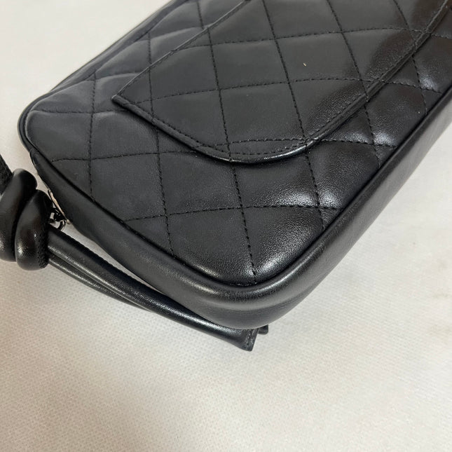 Chanel Cambon Clutch Black Leather White Logo