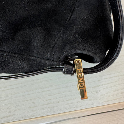 Fendi Mamma Baguette Black Suede Leather Red Buckle