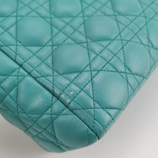 Sold Lady Dior Large Bag Teal Blue Lambskin Cannage Leather