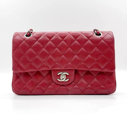 Chanel Classic Flap Medium Red Lambskin Leather with Silver Hardware 2012-13