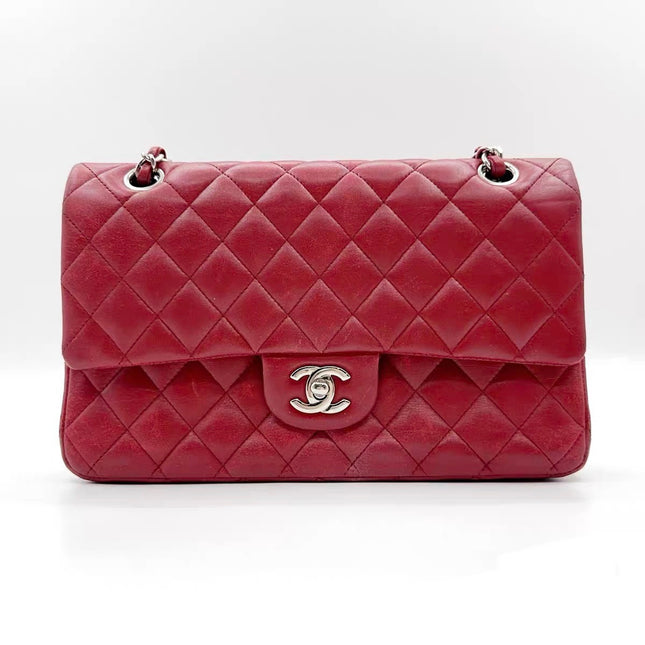 Chanel Classic Flap Medium Red Lambskin Leather with Silver Hardware 2012-13