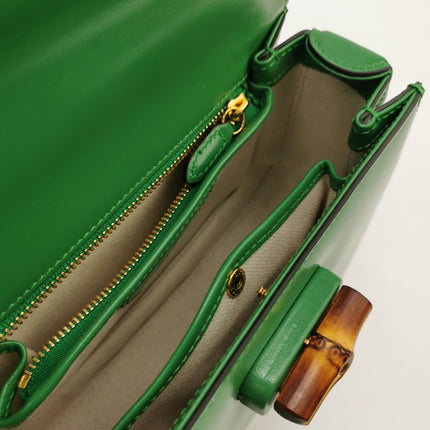 Gucci Bamboo 1947 Top Handle Bag Small Green Box Leather Canvas Strap