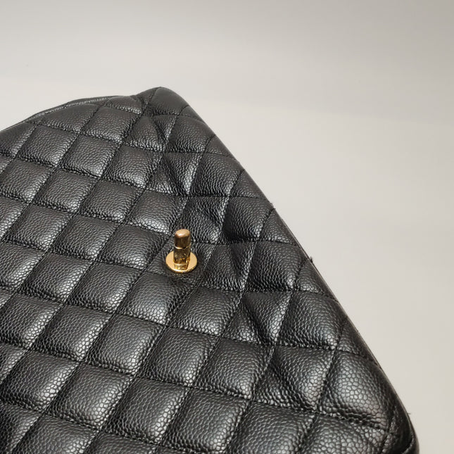 Chanel Classic Flap Jumbo Black Caviar Leather Single Flap 24k Gold Hardware 2008