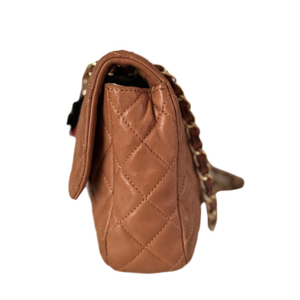 Chanel Seasonal Flap Medium Caramel Tan Brown Leather Valentine Marine Charms