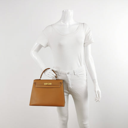 Hermes Kelly 28 Sellier Brown Gold Epsom Leather Gold Hardware 1985