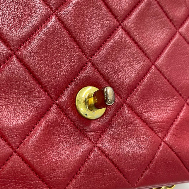 Chanel Diana CC Flap Bag Small Vintage Red Lambskin Leather with 24k Gold HW, 1989-1991