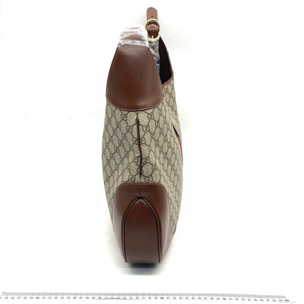 Gucci Jackie 1961 Large Brown Leather and Monogram Web with Long Strap