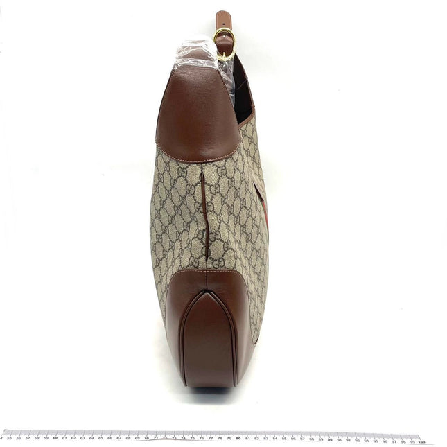 Gucci Jackie 1961 Large Brown Leather and Monogram Web with Long Strap