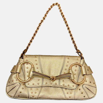 Gucci Horsebit 1955 Chain Bag Pearlescent Gold Leather and Gold Studs-Luxbags