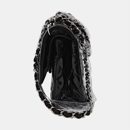 Chanel Classic Flap Medium Black Patent Leather Silver Hardware