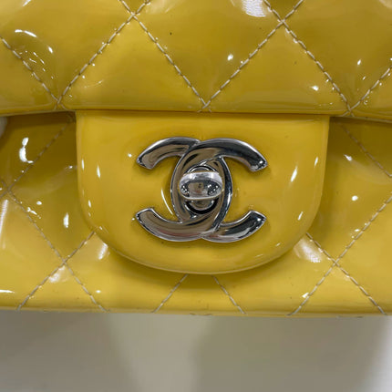 Chanel Classic Flap Mini Square Yellow Patent Lambskin Crossbody Bag 2014