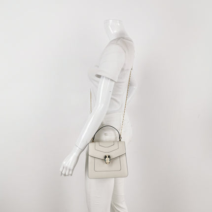 Bvlgari Serpenti Forever Small Leather Top Handle Crossbody Bag White
