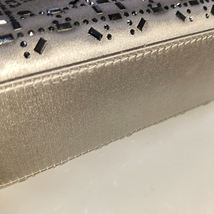 Lady Dior Mini Grey Silk with Crystals Silver Hardware