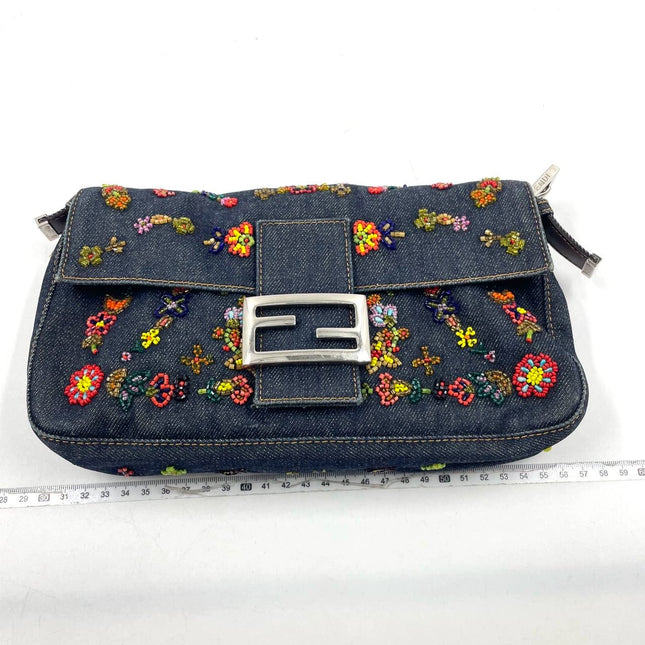 Sold Fendi Baguette Denim with Floral Beads 25 Anniversary Special Collection