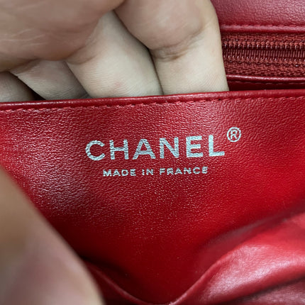Chanel Classic Flap Mini 2014 Red Lambskin Leather Silver Hardwarei