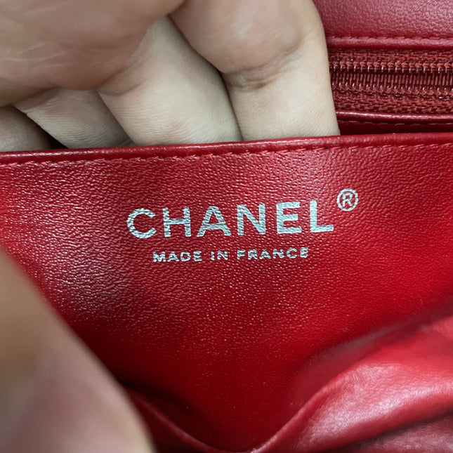 Chanel Classic Flap Mini 2014 Red Lambskin Leather Silver Hardware