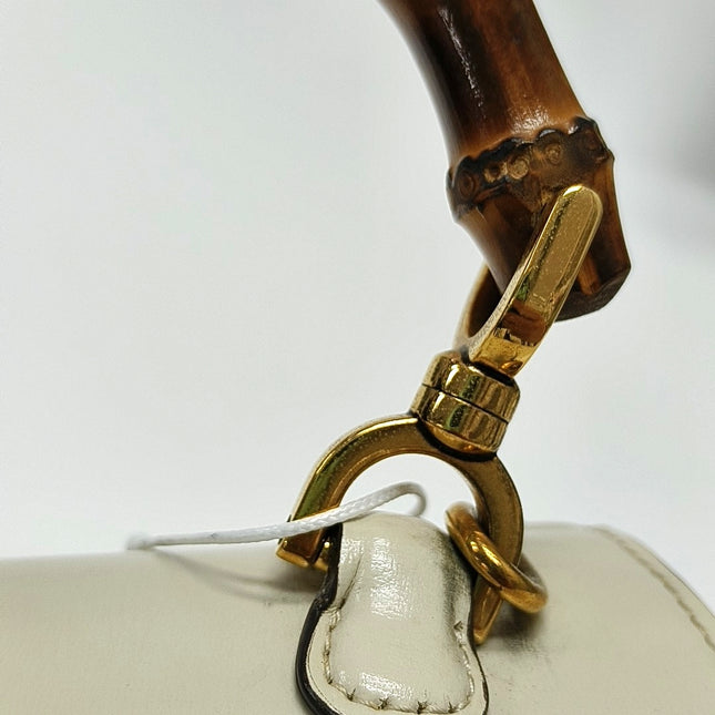 Gucci Bamboo 1947 Top Handle Bag Small White Box Leather Canvas Strap