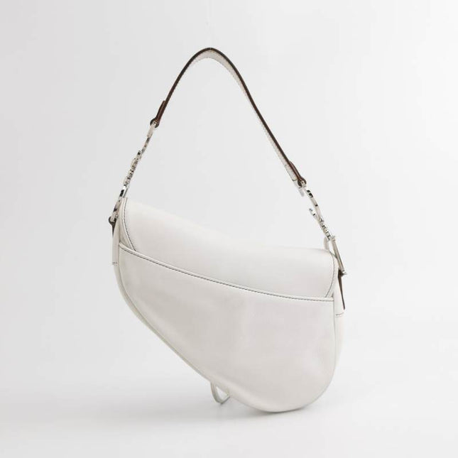 Dior Saddle Vintage Leather White with Silver Hardware