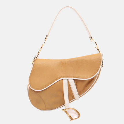 Dior Saddle Vintage Brown Leather and Silk Interior Shoulder Bag-Luxbags