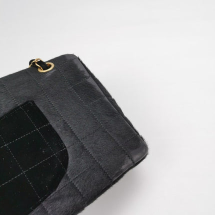 Chanel Large East West Shoulder Bag Rare Black Leather and Pony-style Calfskin