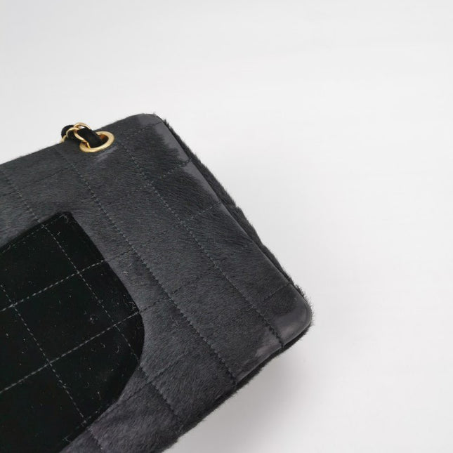 Chanel Large East West Shoulder Bag Rare Black Leather and Pony-style Calfskin