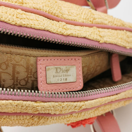 Dior Wicker Boston Bag Floral Embroidery Pink Leather