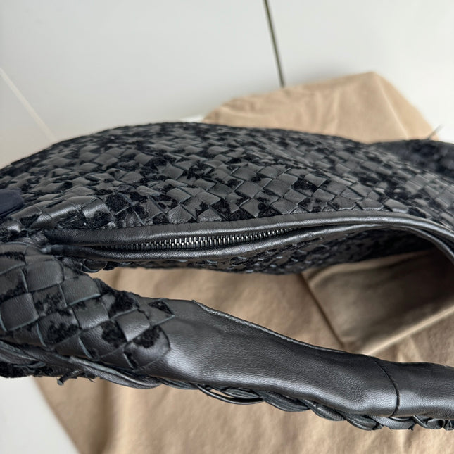 Sold Bottega Veneta Veneta Hobo Medium Leather and Velvet Black 47cm