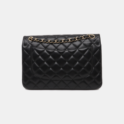 Chanel Classic Flap Jumbo Black Lambskin Leather Double Flap Gold Hardware