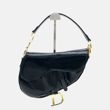 Dior Saddle Small Vintage Shoulder Bag Black Patent Leather-Luxbags