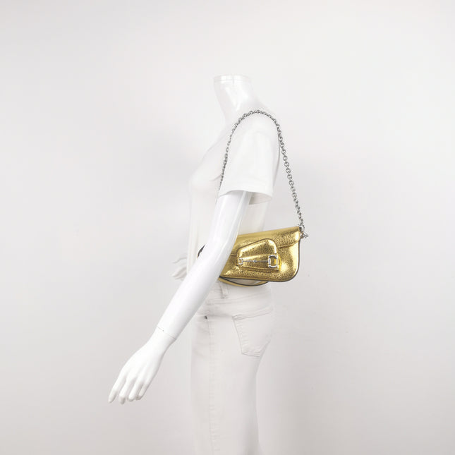 Gucci Horsebit 1955 Crackle Leather Shoulder Bag Gold Metallic