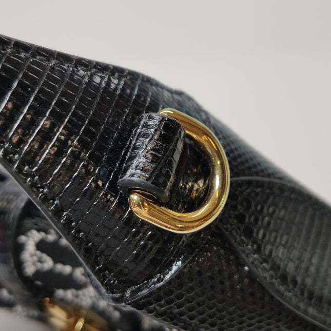 Gucci Jackie 1961 Mini Black Lizard Skin Mesh with Crystals Chain Strap